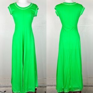 Vintage 70s Mod Lime Green Maxi Casual Summer Day Dress Secretary Flair Medium